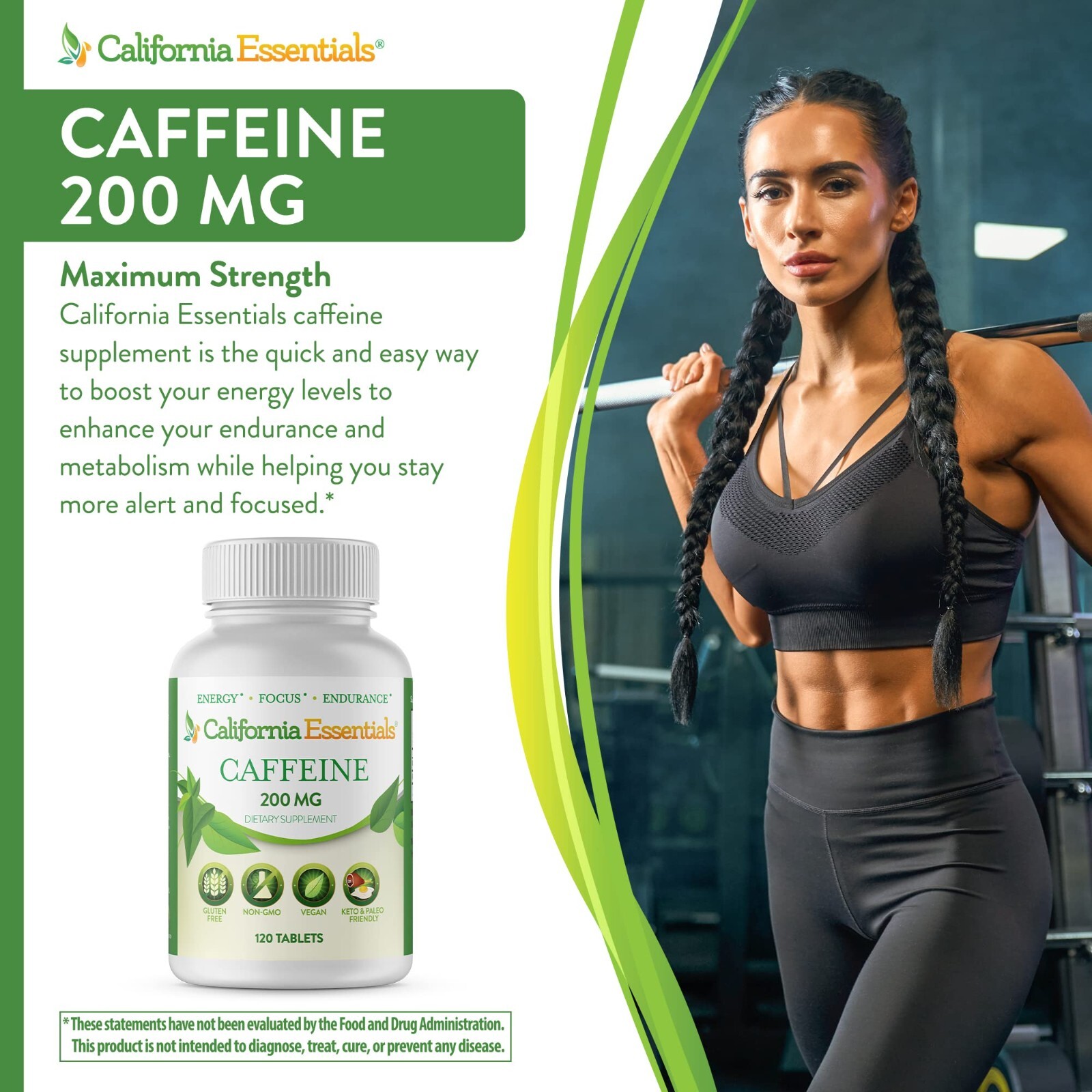 California Essentials Caffeine Pills – 200mg – 120 Tablets – 3 Pack – Free Ship