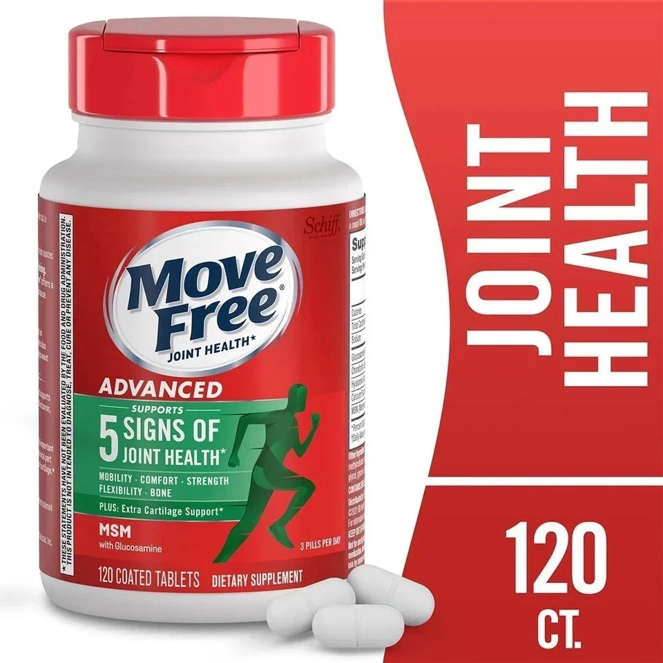 3 Pack Move Free Joint Health Advanced MSM With Glucosamine Coated Tablets 120
