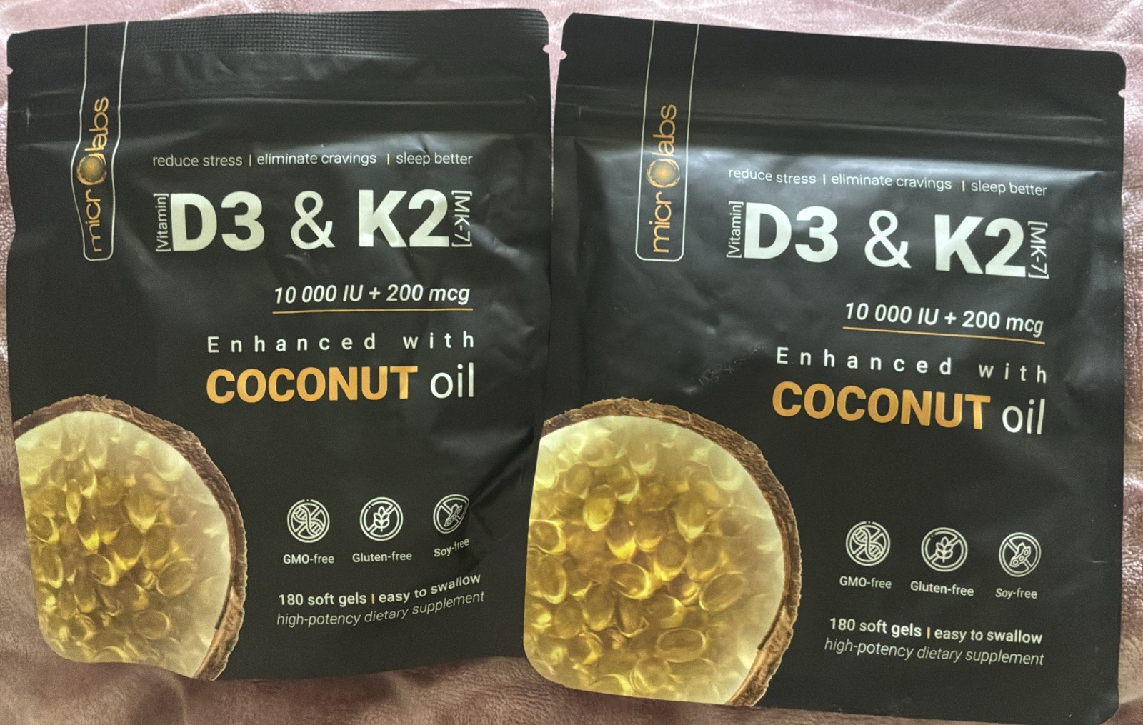 2 MicroLabs Vitamin D3 & K2 MK-7 180 Soft gels High Potency Coconut Oil 10,000iu