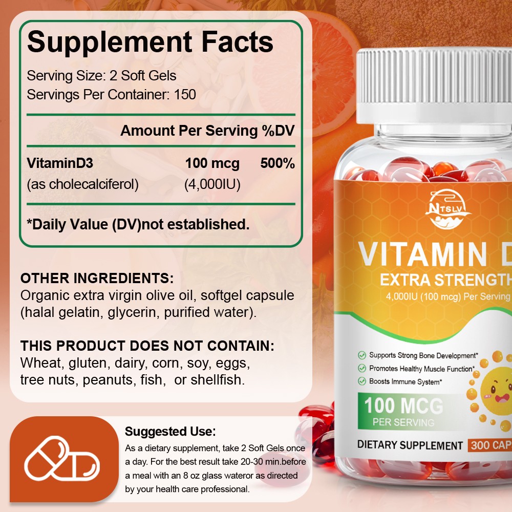Vitamin D3 4000IU 100mcg Capsules Immune Bone Muscle Health Support 600 Capsules