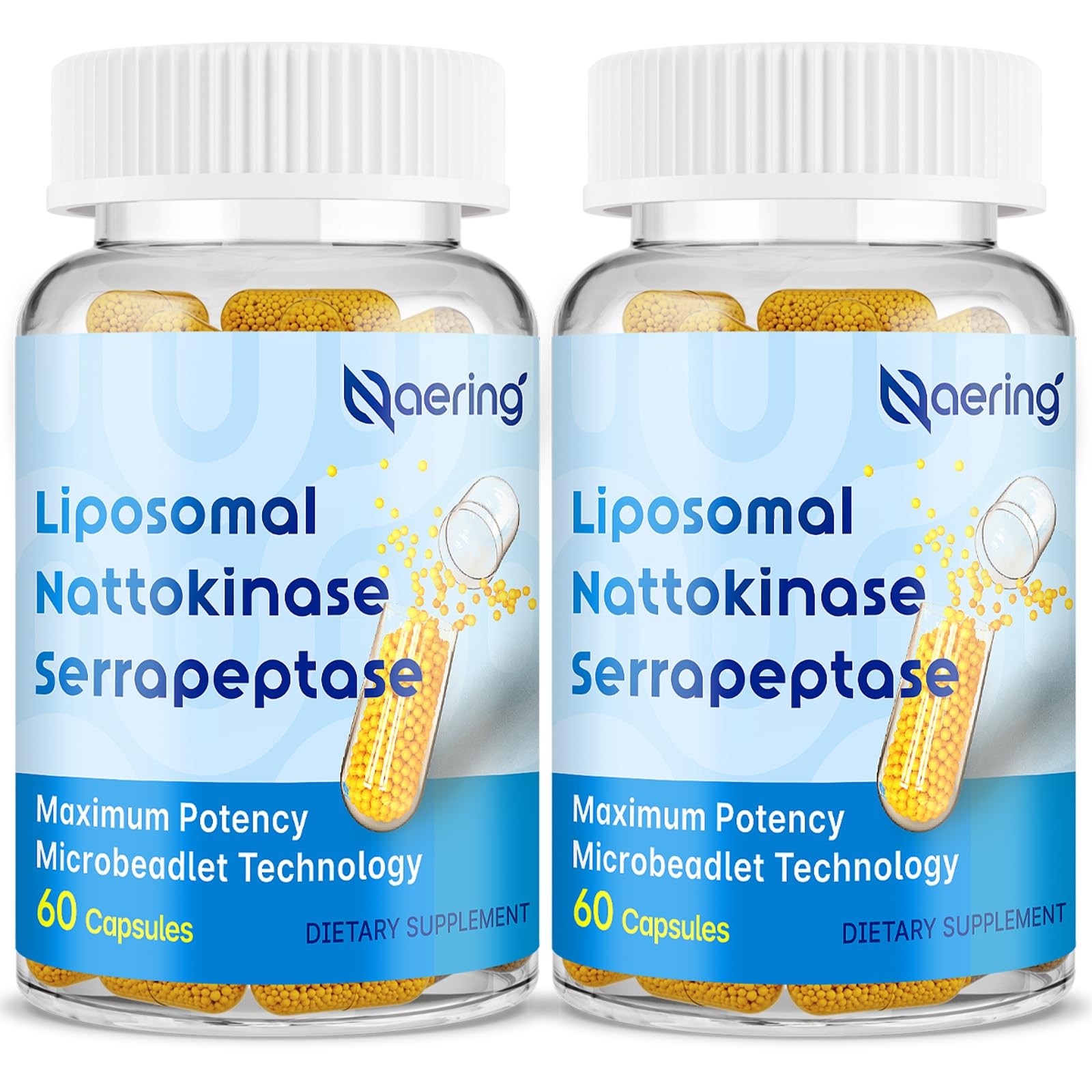 Liposomal Nattokinase 12,000 FU Serrapeptase 60 Count (Pack of 2), Yellow