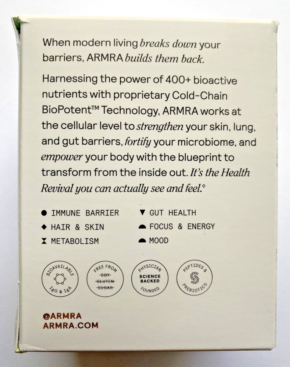 ARMRA Bovine Colostrum Superfood Grass-Fed Immune Fitness Brain unflavored 30ct