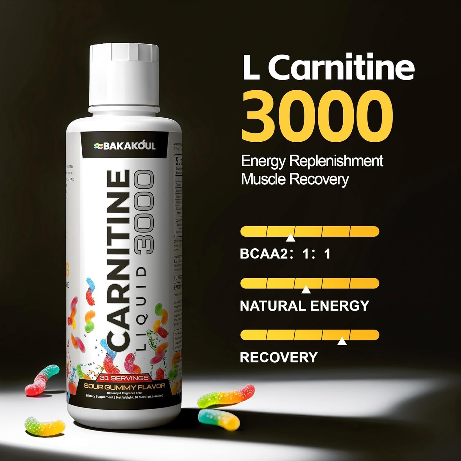 L Carnitine Supplement Liquid 3000 mg, with BCAA Sports Supplements, Help Suppor
