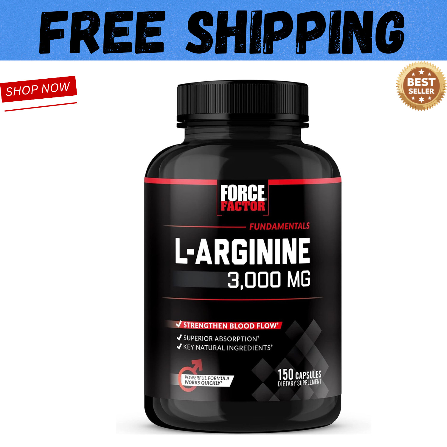 Force Factor L-Arginine 3000 MG, Extra Strength Nitric Oxide & Circulation Boost