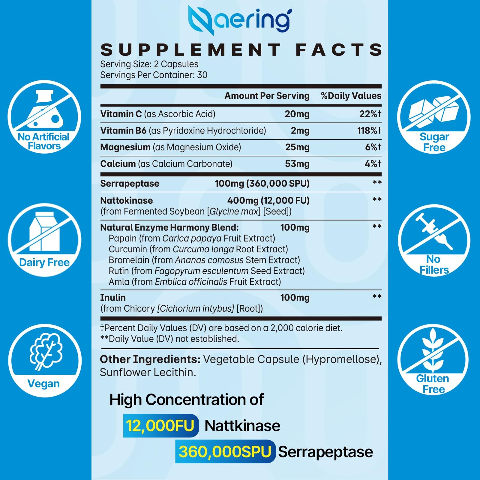 Liposomal Nattokinase 12,000 FU Serrapeptase 60 Count (Pack of 2), Yellow