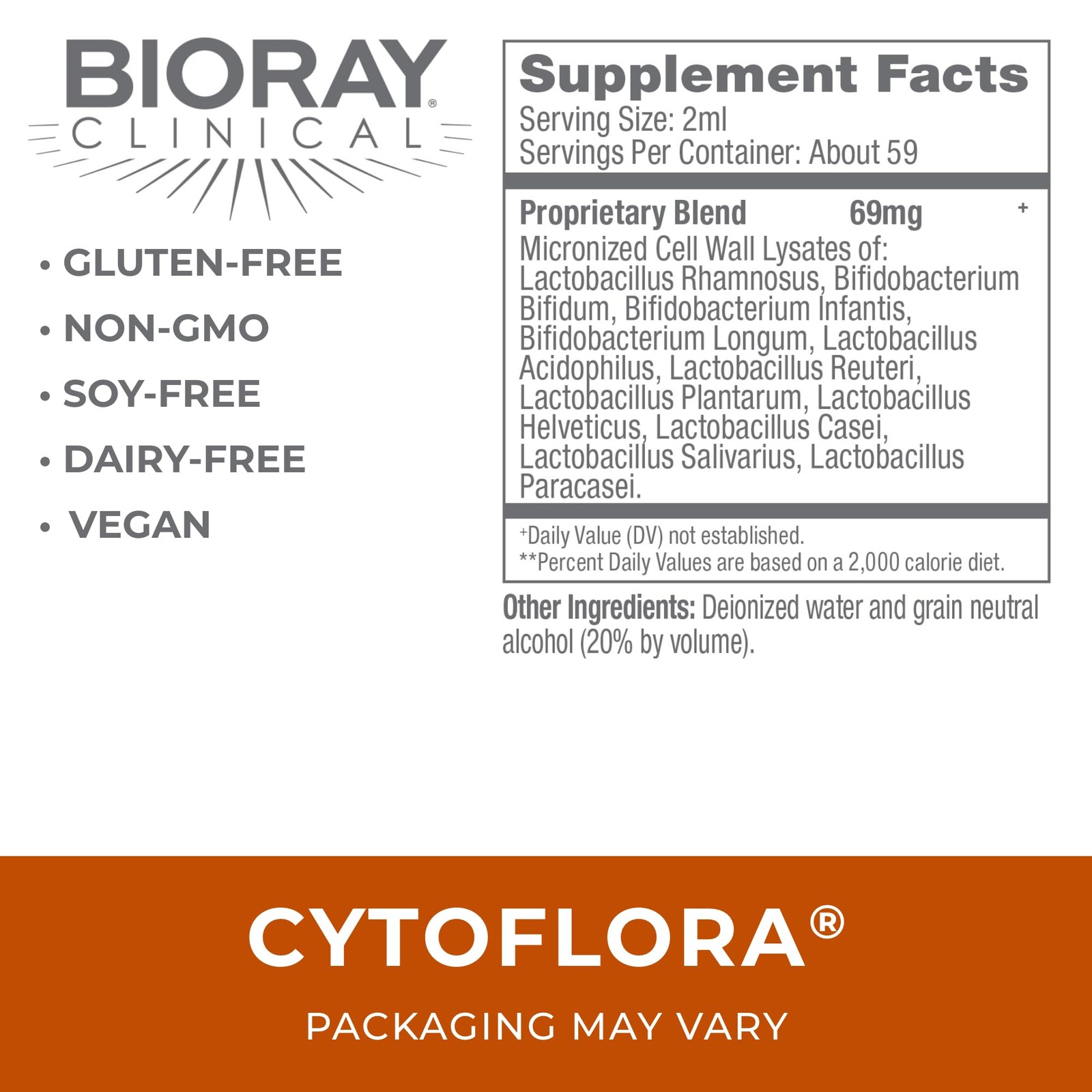 BIORAY Clinical CytoFlora 4 fl oz Probiotic Immunity Tonic Improves Bowel …