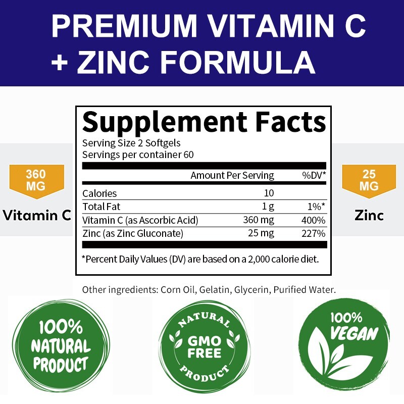 Vitamin C With Zinc Vitamin C 1000mg And Zinc 20mg for Immune Support Men&Women