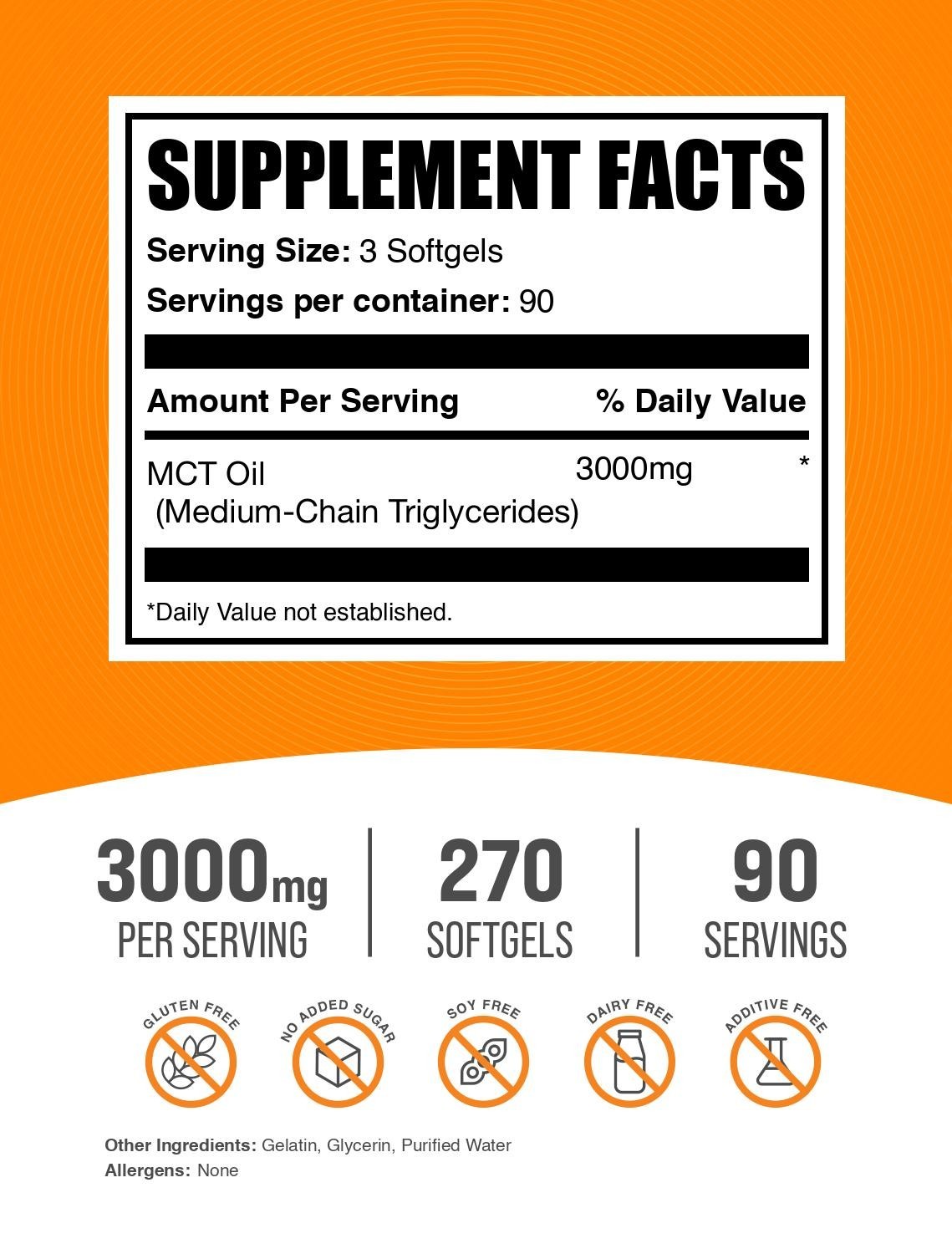BulkSupplements MCT Oil 3000mg Softgels 270ct – 3000 mg Per Serving