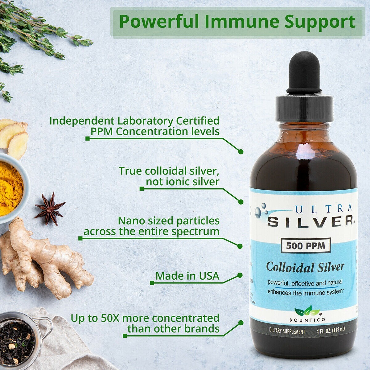 Ultra Silver Colloidal Silver 500ppm Liquid – 8oz w/Dropper – Plata Coloidal