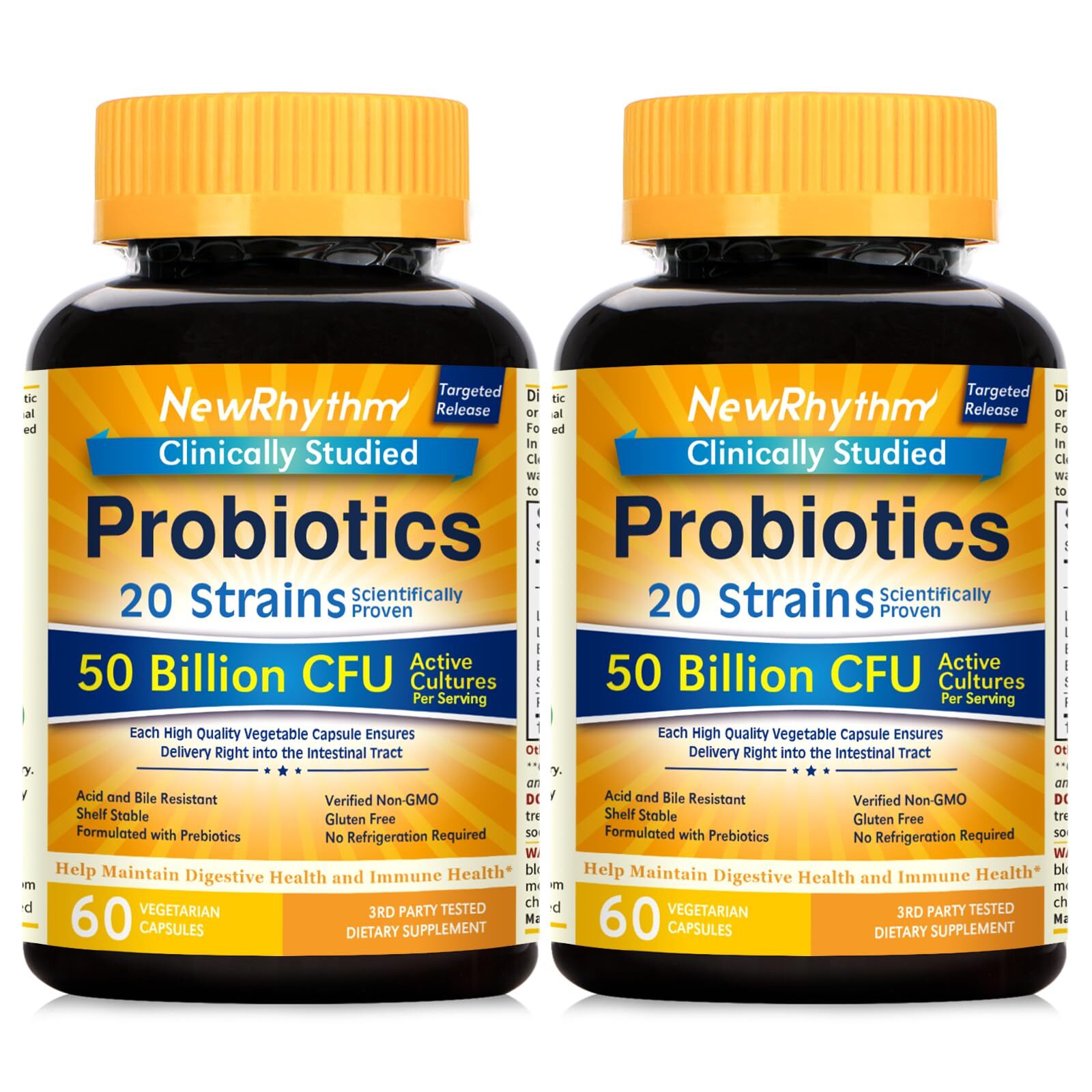 NewRhythm Probiotics 50 Billion CFU 20 Strains 120 Veggie Capsules Targeted R…