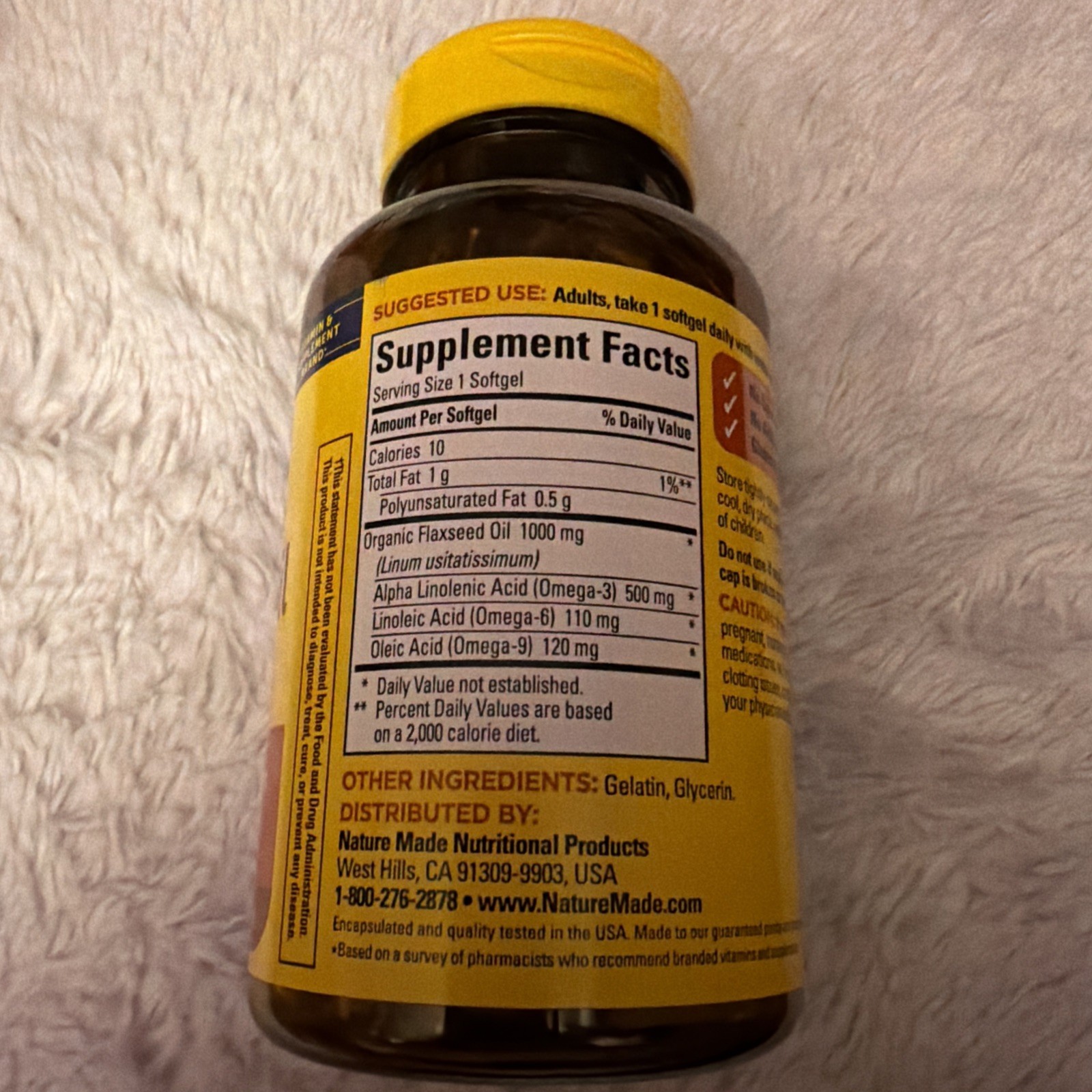 Nature Organic Flaxseed Oil 1000mg Omega 3 100 Softgels exp 11/2026