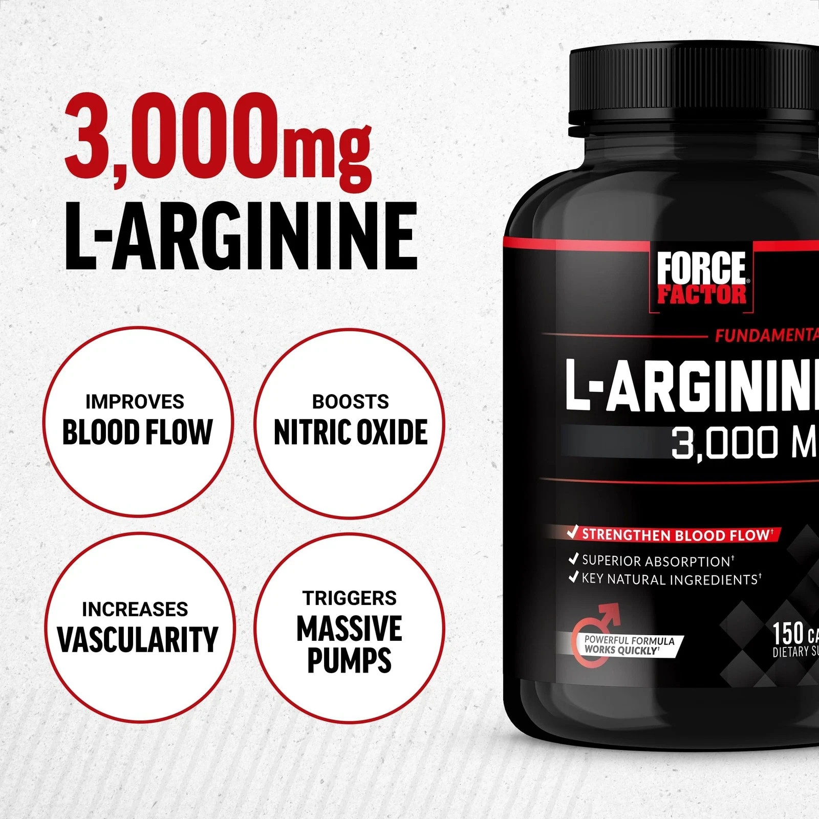 Force Factor L-Arginine 3000 MG, Extra Strength Nitric Oxide & Circulation Boost