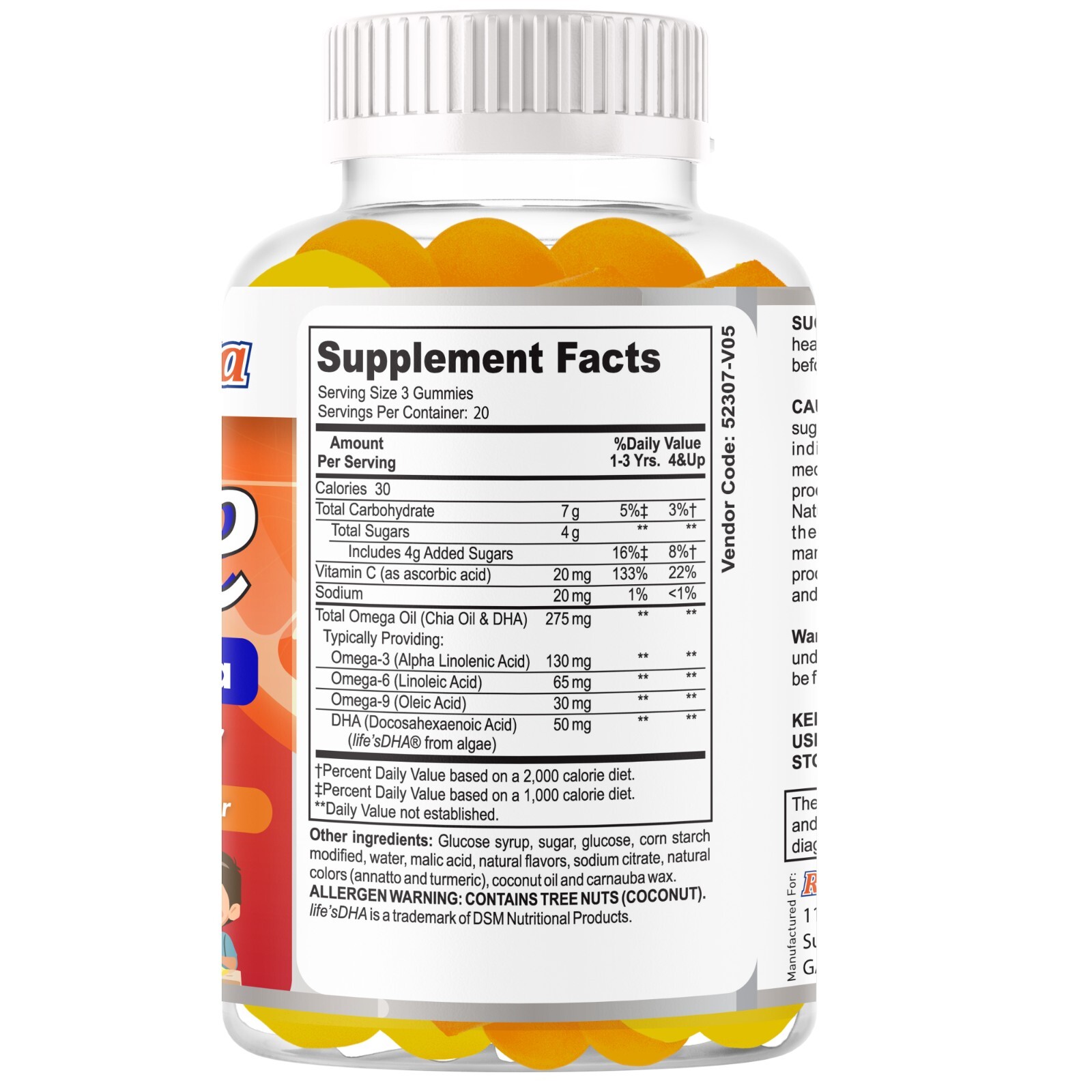 Kids Omega 3 6 9 + DHA Gummies Kids Brain Booster Focus, Memory & Clarity