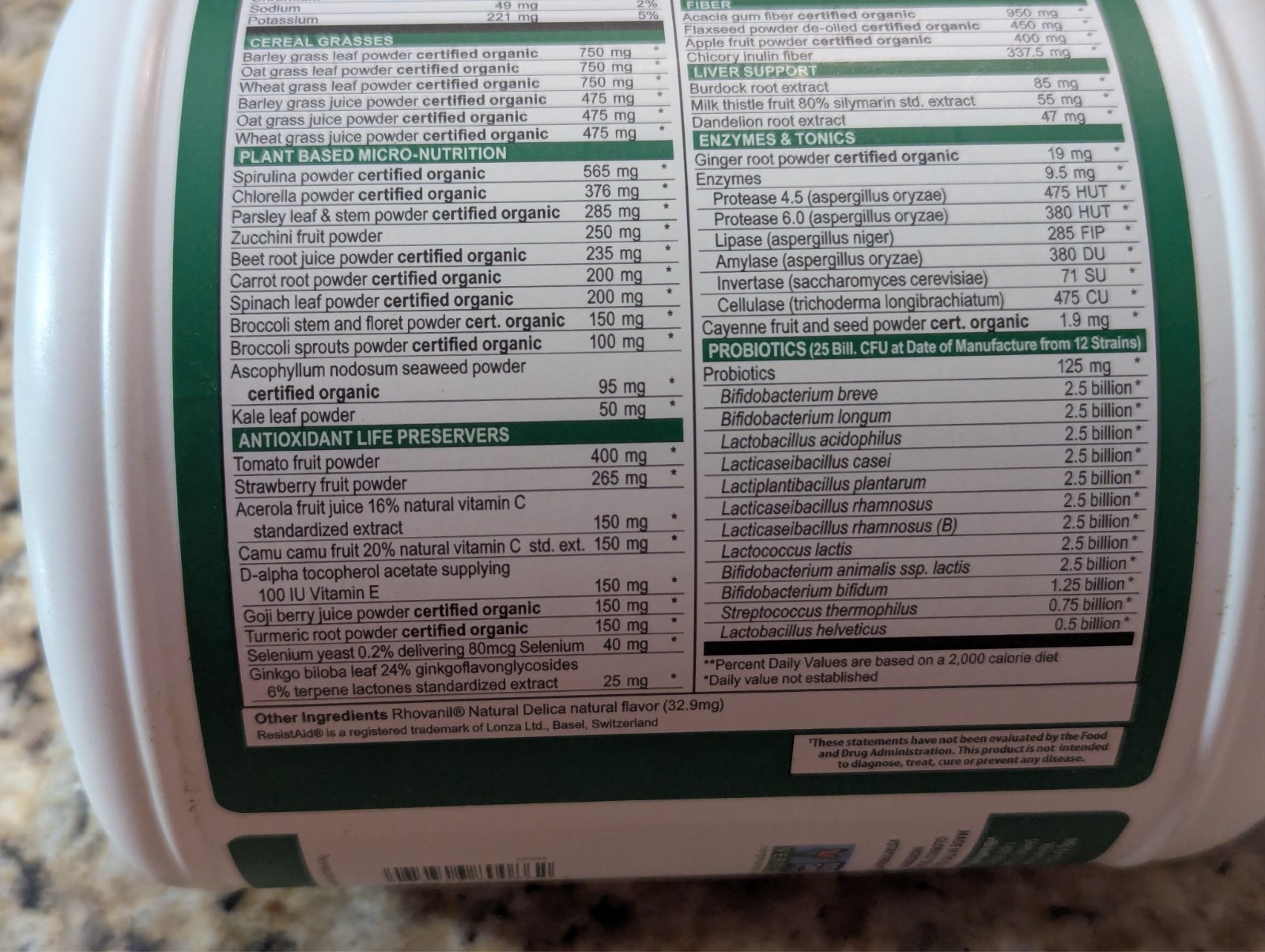 Vibrant Health Green Vibrance +25 Billion Probiotics 32.21oz exp: 05/2028