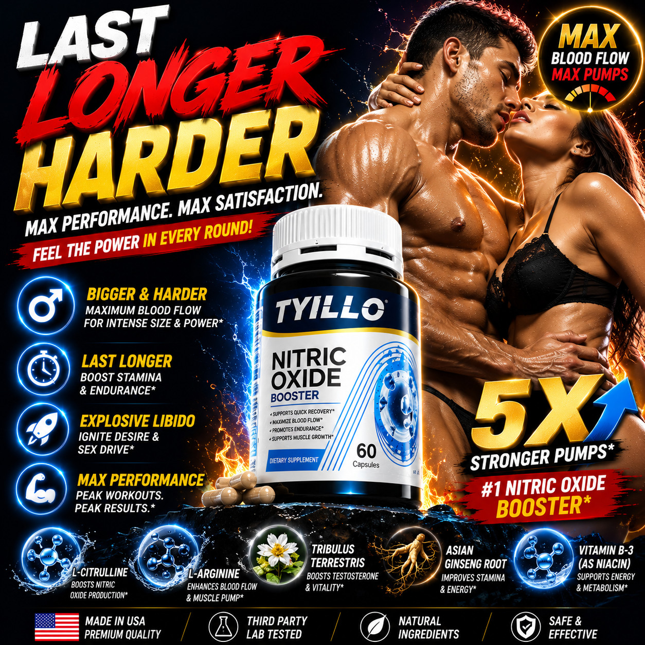 TYILLO Nitric Oxide Booster for Men Maximum Blood Flow & Stamina Support