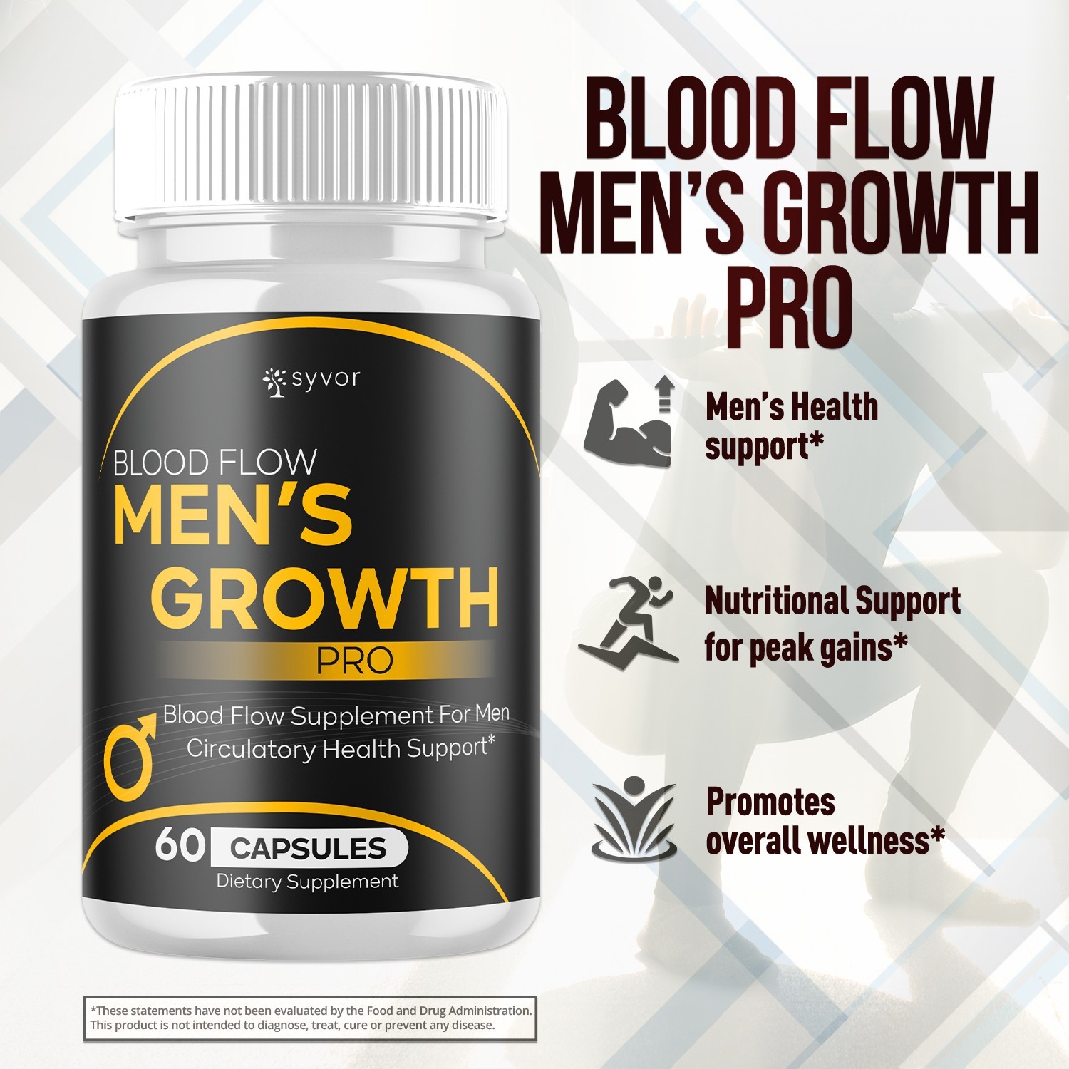 (3 Pack) Blood Flow Men’s Growth Pro Advanced Male Support Vitamin 180 Capsules