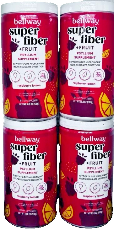 4 Pack Bellway Super Fiber + Fruit Psyllium Husk Raspberry Lemon 18 oz Each