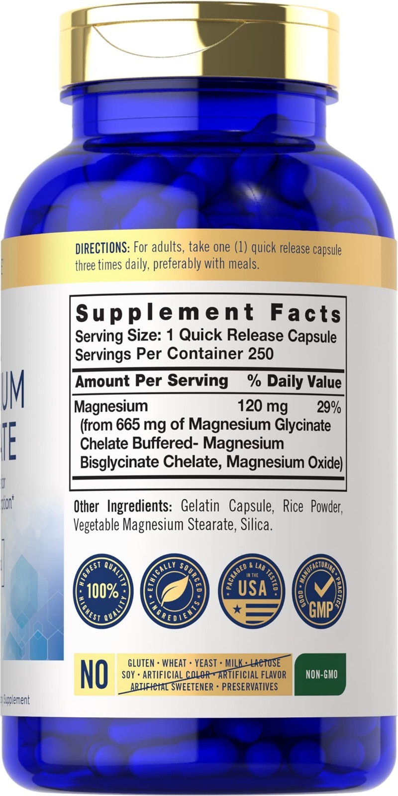 Carlyle Magnesium Glycinate | 665 mg | 250 Capsules | NonGMO and Gluten Free …