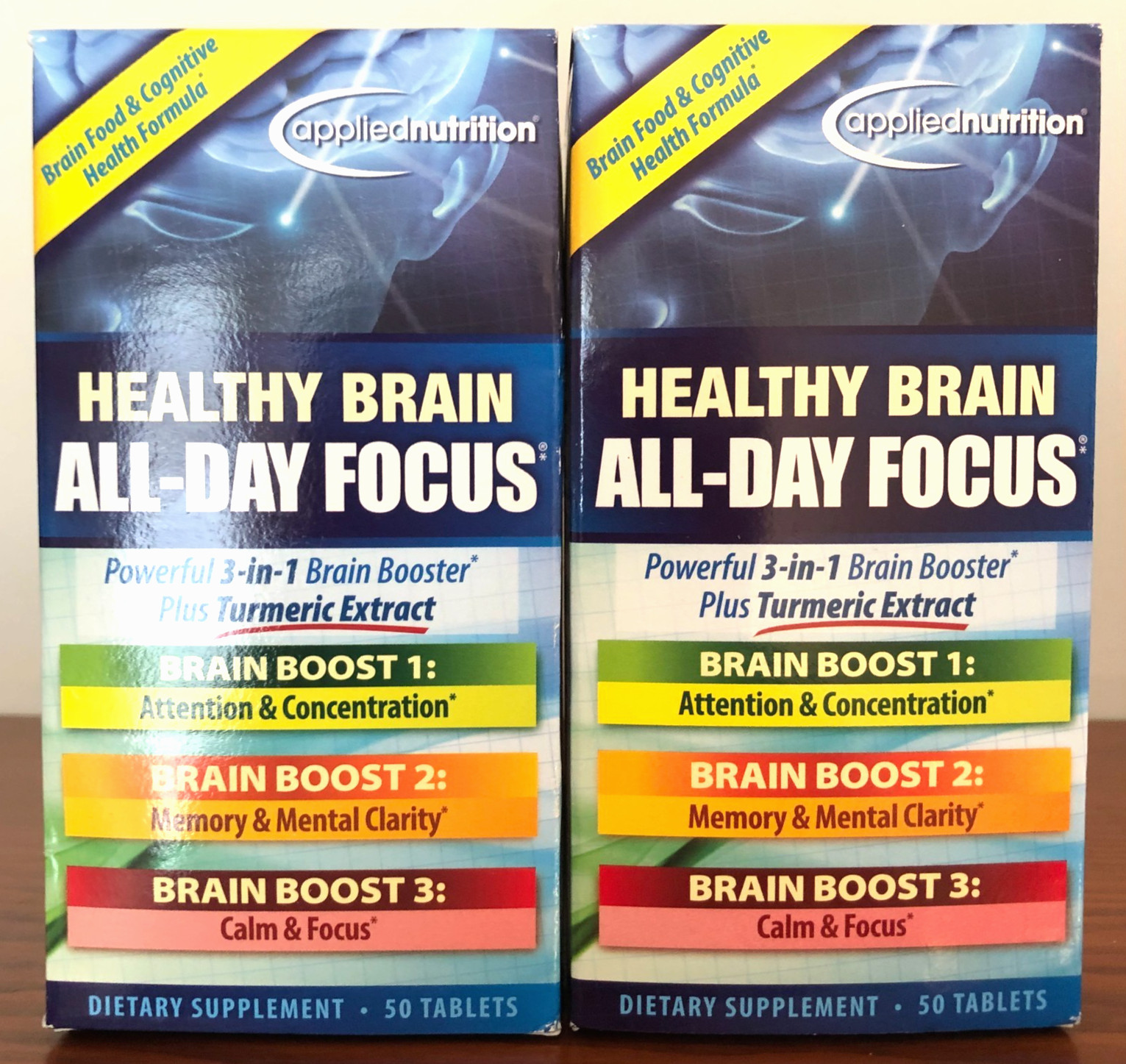 (2)Applied Nutrition Healthy Brain All-Day Focus + Turmeric 645 mg 50 Tabs 6/26+