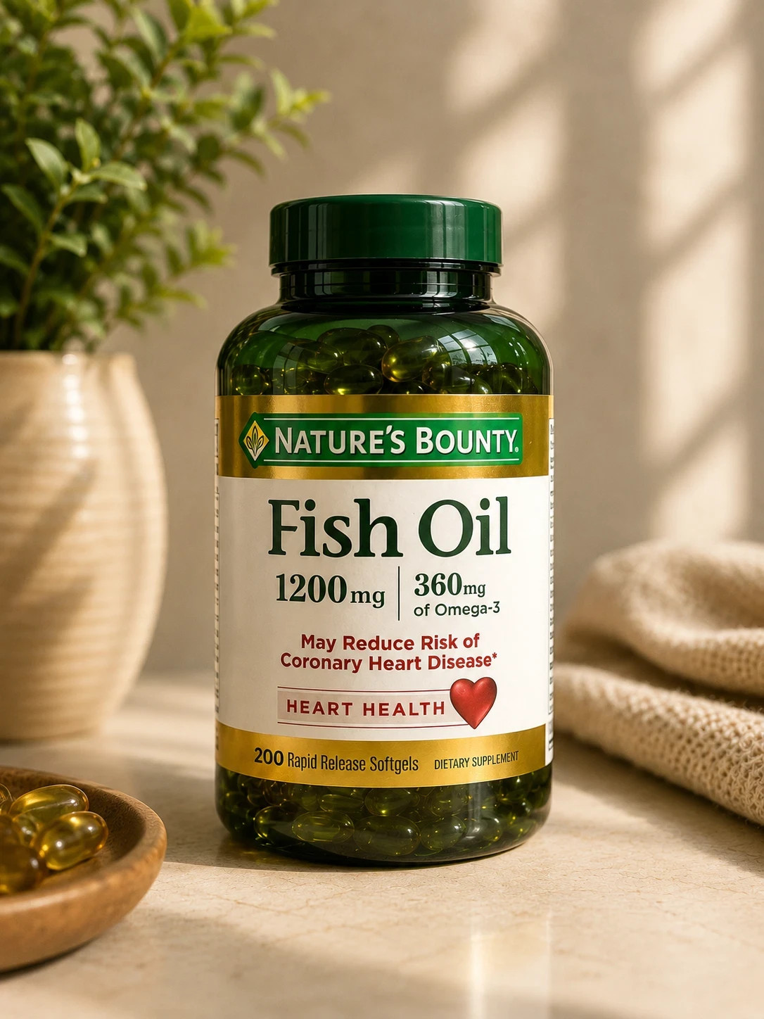 Nature’s Bounty Fish Oil 1200mg | 200 Rapid Release Softgels – New