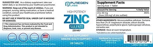 Puregen Labs Zinc Sulfate 220 mg 100 Tablets