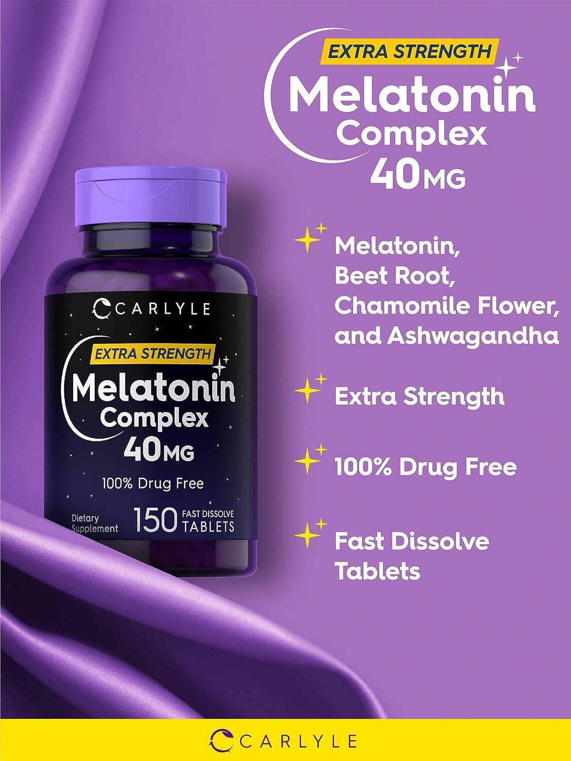 Melatonin 40 Mg Complex Ashwagandha Chamomile Extra Strength Sleep Aid, 150 Tabs