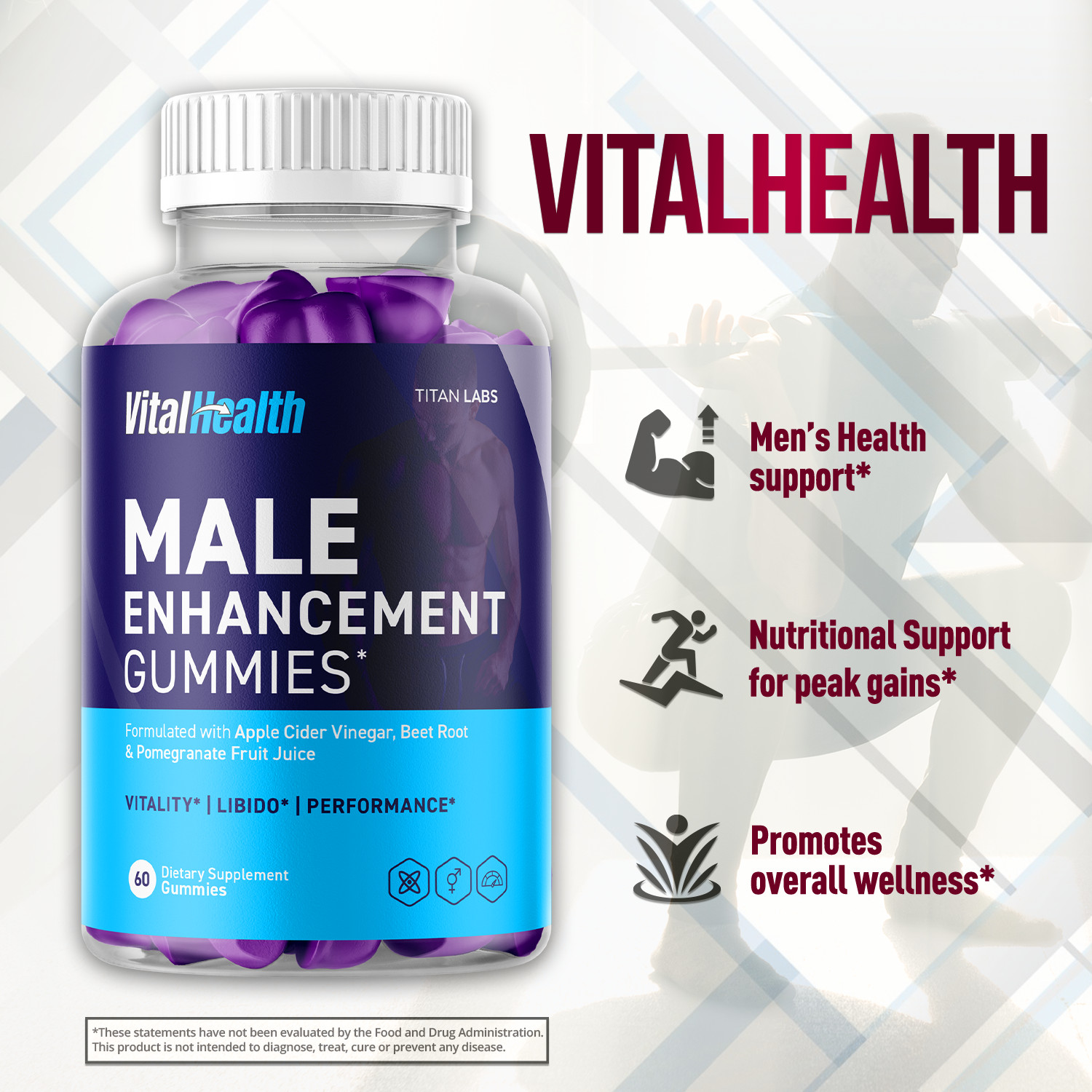 (2 Pack) VitalHealth Gummys Male Health Support Vitamin Vital Health 120 Gummies