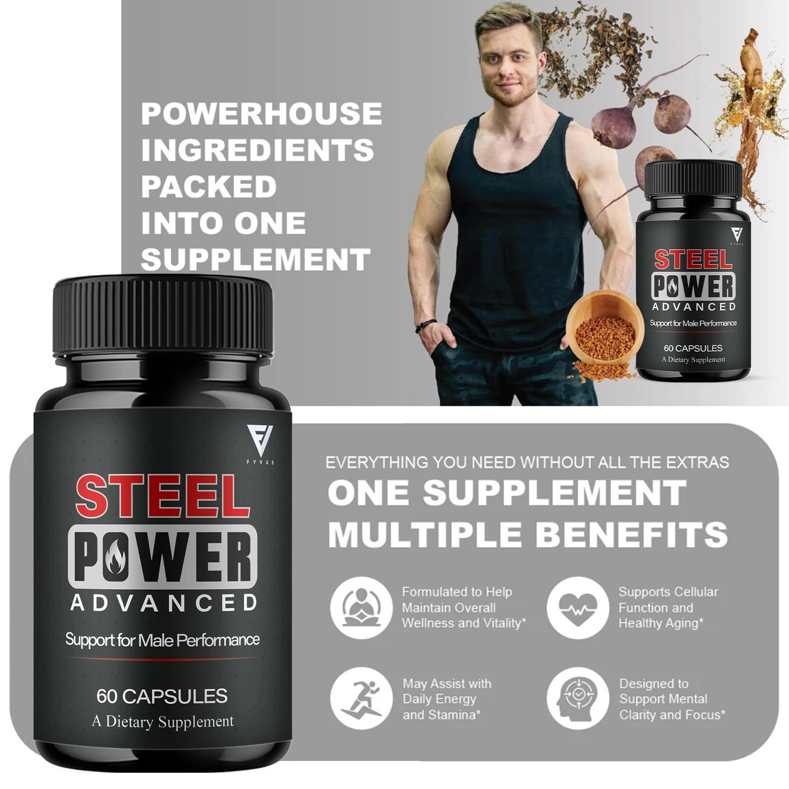 (2 Pack) Steel potency Advanced Performance Supplement, Steel Power (120 Caps…
