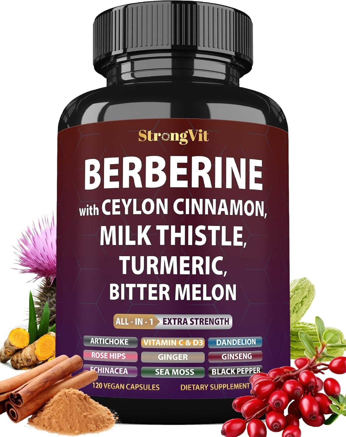 Holistic 15-in-1 Organic Supplement with Berberine, Turmeric & More – 120 Caps