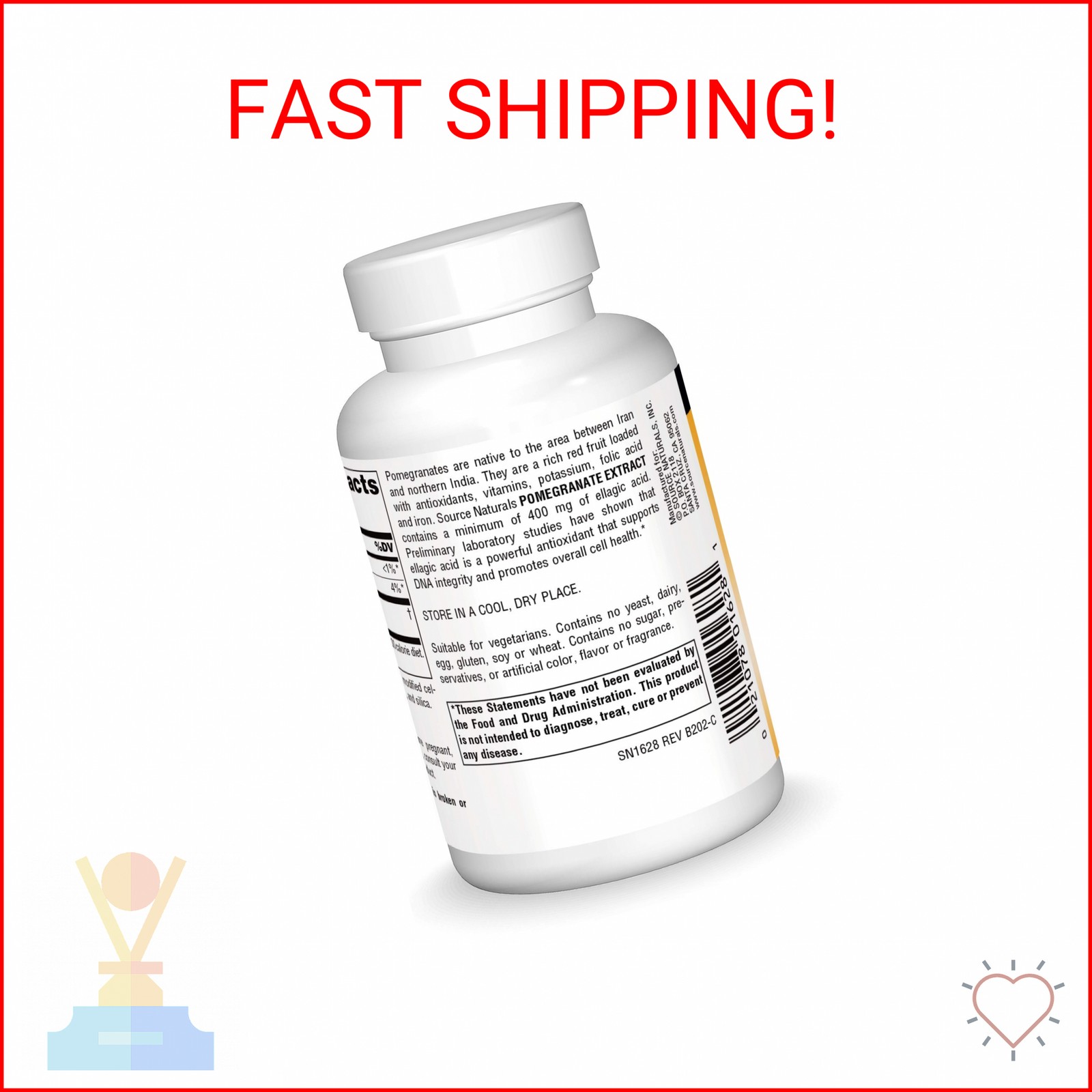Source Naturals Pomegranate Extract 500mg Complete Whole Fruit Ellagic Acid Anti