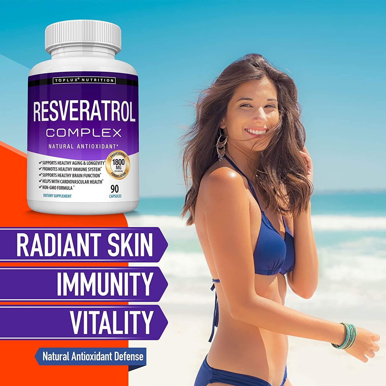 Resveratrol Maximum 1800 MG Strength Natural (90 CAPSULES) AntiAging Antioxidant