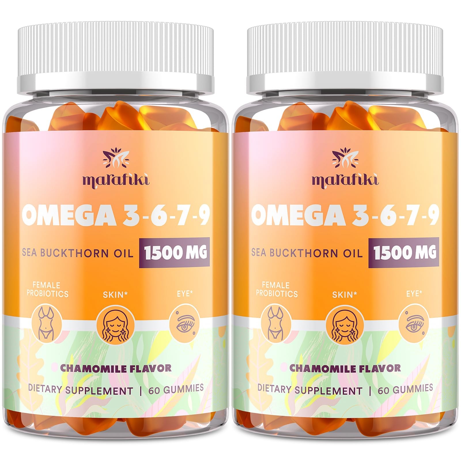 Omega-7 Sea Buckthorn Gummies: Omega 3-6-7-9, Flax, Vitamins & Probiotics 120