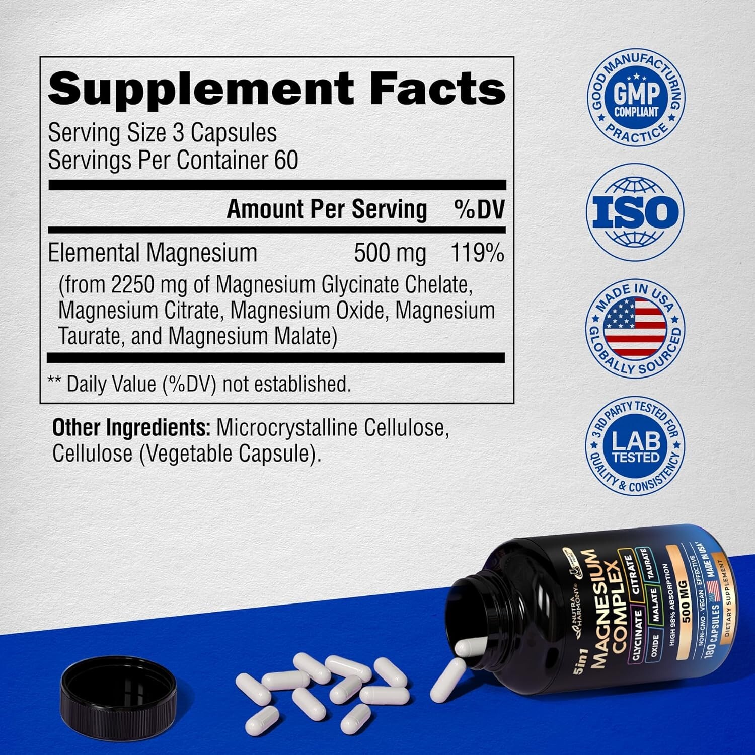 Magnesium Supplement – 5 in 1 Complex 500 Mg | Glycinate | Citrate | Malate | Ta