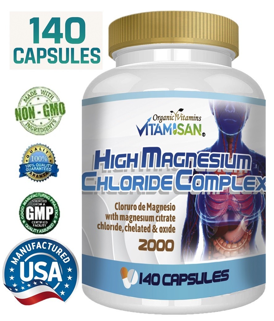 Magnesium Chloride (Cloruro de Magnesio) 2000 mg 280 capsules- 2 bottles