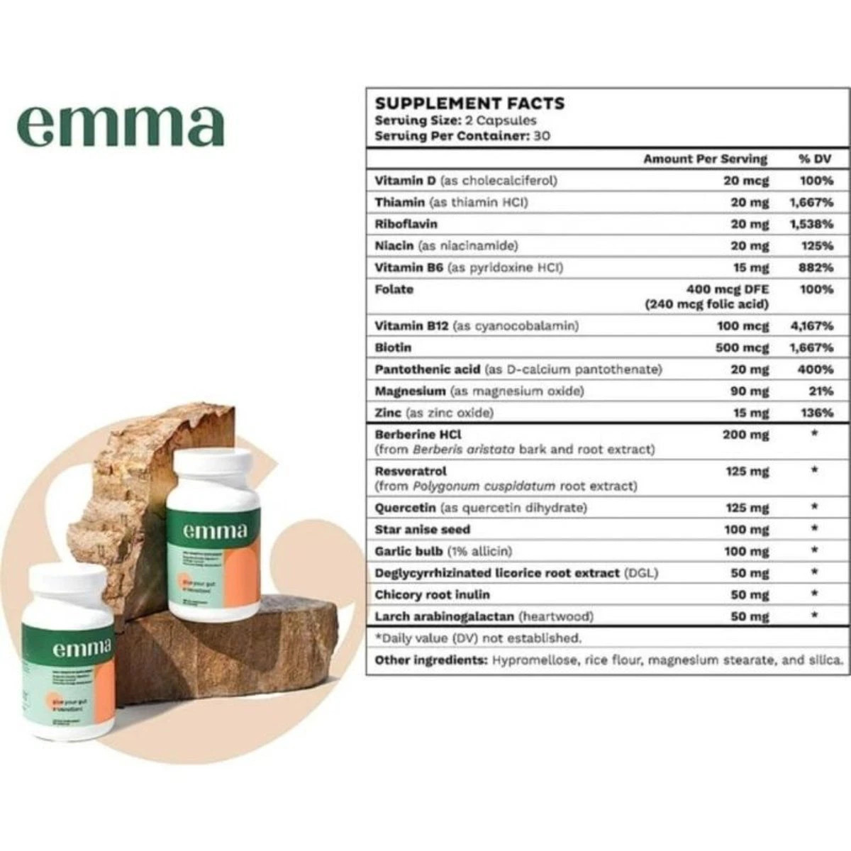 2 bottles Emma Gut Health Supplement for Gas & Bloating Relief,Leaky Gut Repair-