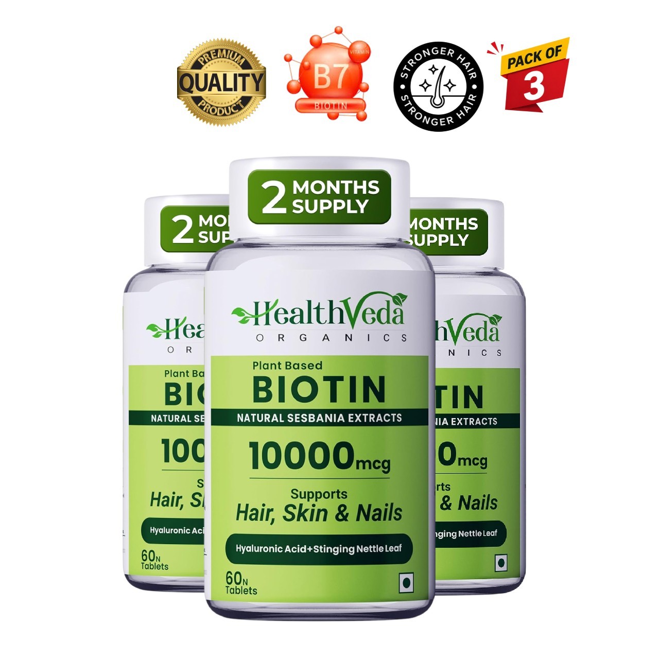 3x Health Veda.Organics Biotin 10000mcg 60 Tablets