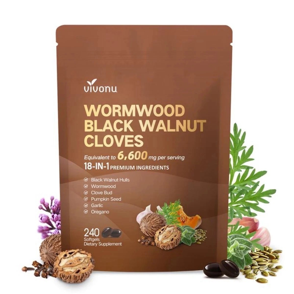Vivonu 18-in-1 Herbal Blend Wormwood Black Walnut Clove 240 Softgels