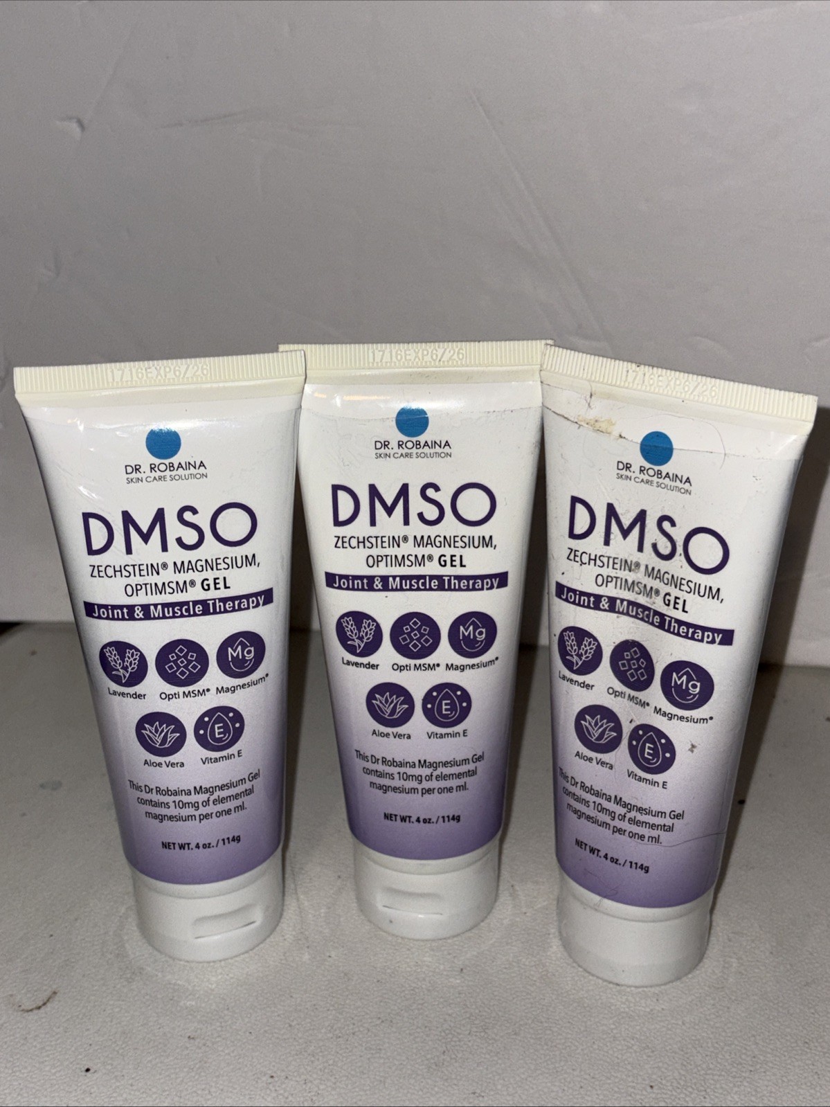Three Pk Dr. Robaina DMSO Joint And Muscle Therapy Lavender Gel 4 Oz Exp 6/26