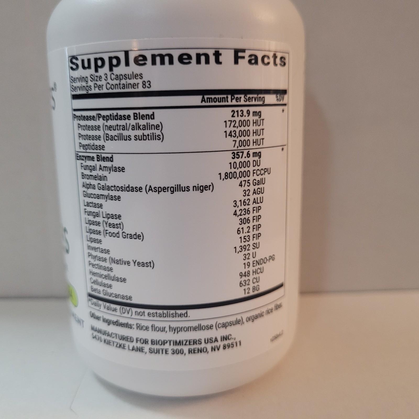 MassZymes Version 4.0 Digestive Enzymes by BiOptimizers 250 Veg Caps