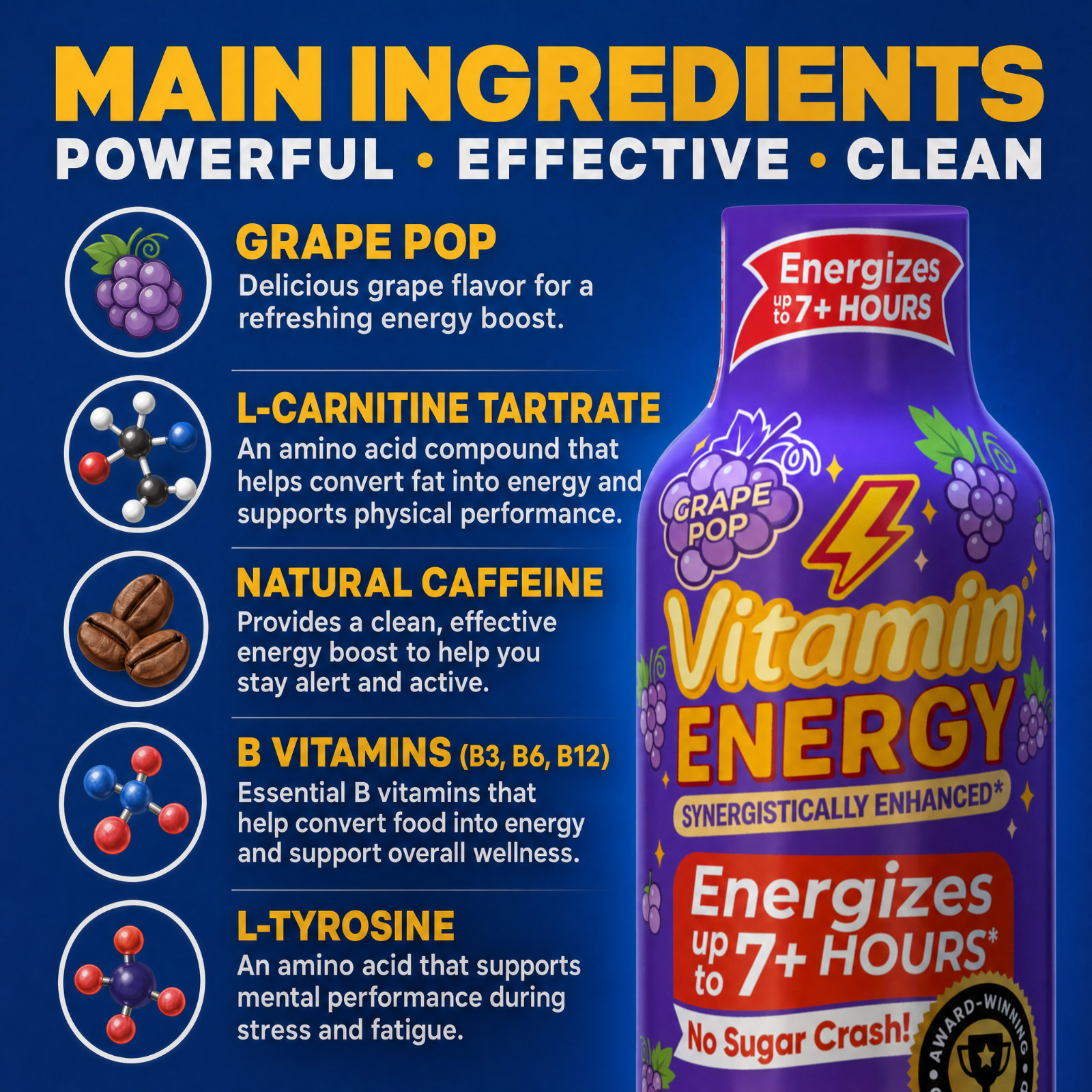 (12 Pack) Vitamin Energy® Mood+ Tropical Berry Energy Shots, Clinically Proven