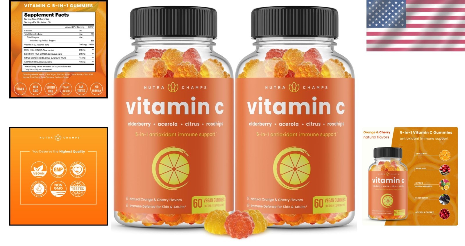 Vitamin C Gummies for Kids & Adults: Immune Booster with Elderberry & Citrus