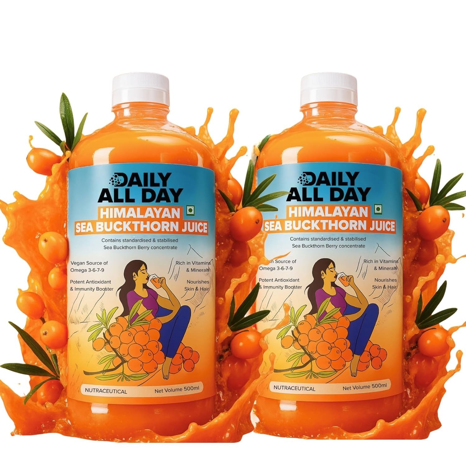 Daily All Day Himalayan Sea Buckthorn Berry Pulp, Concentrated Juice 1000ML,