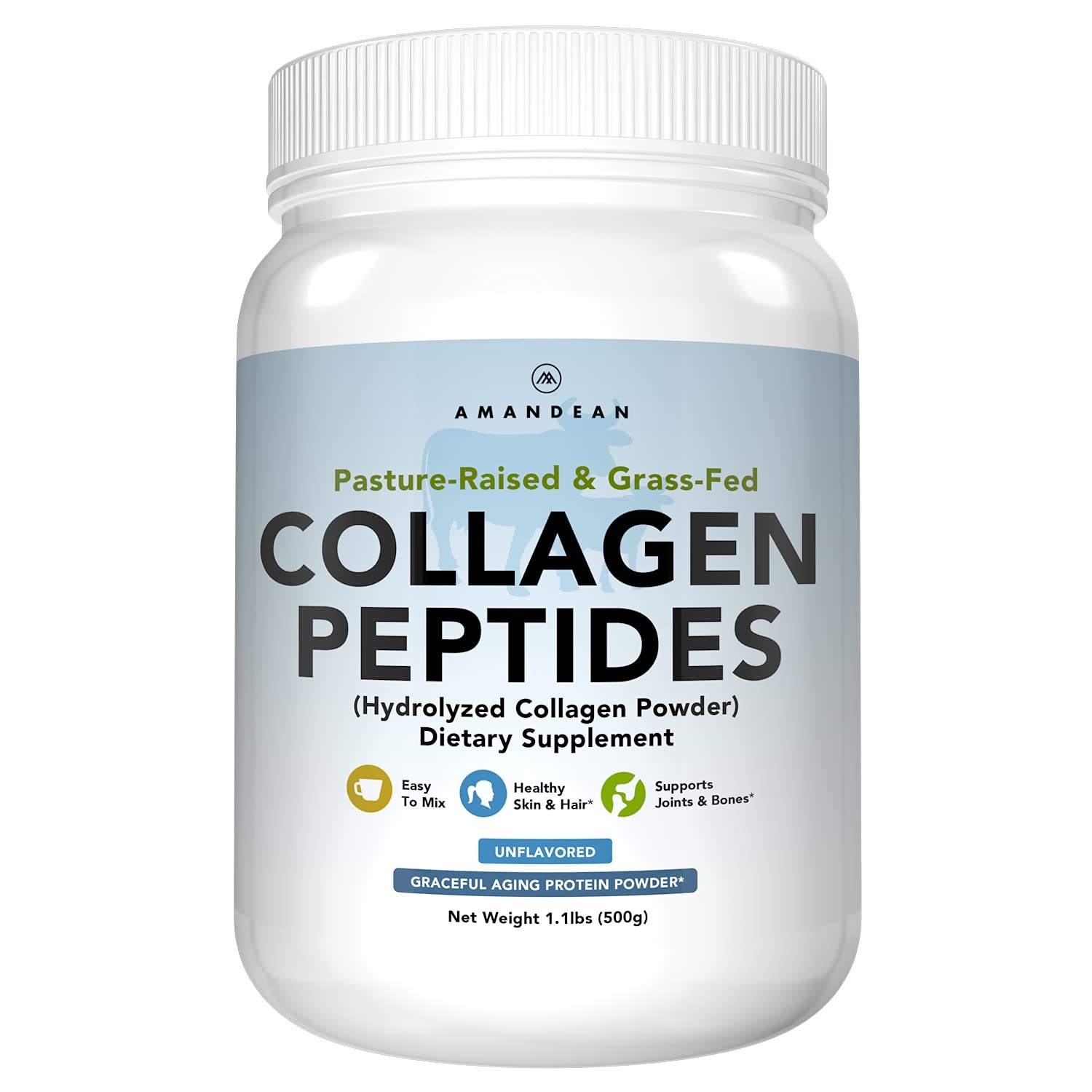 Collagen Peptides Powder 17.6oz. Grass-Fed Hydrolyzed Protein Supplement. Promot