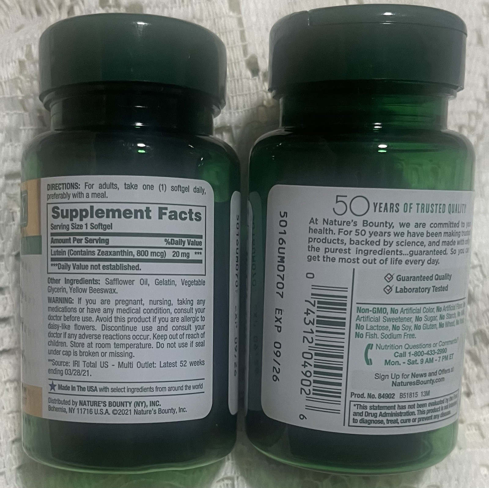 Lutein Softgels 40 Ct Nature Bounty – 20 Mg, Exp 09/26 New/sealed -2 Bottles