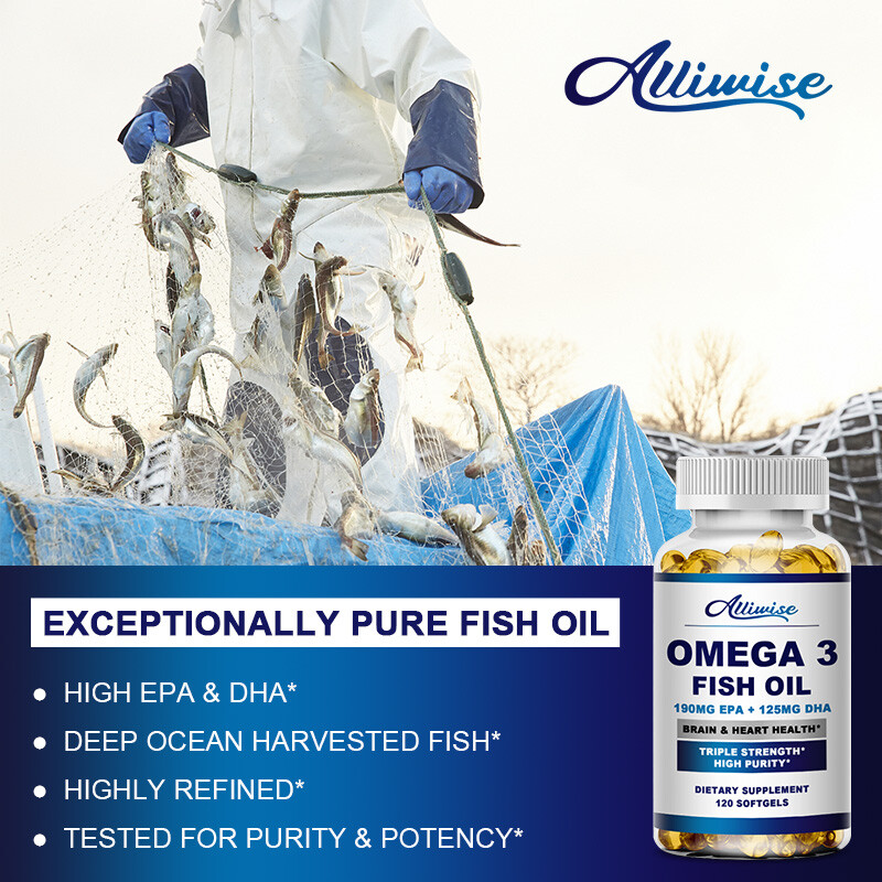 Omega 3 Fish Oil Capsule 1200mg+1000mg , EPA & DHA ,Brain Heart Joint Support