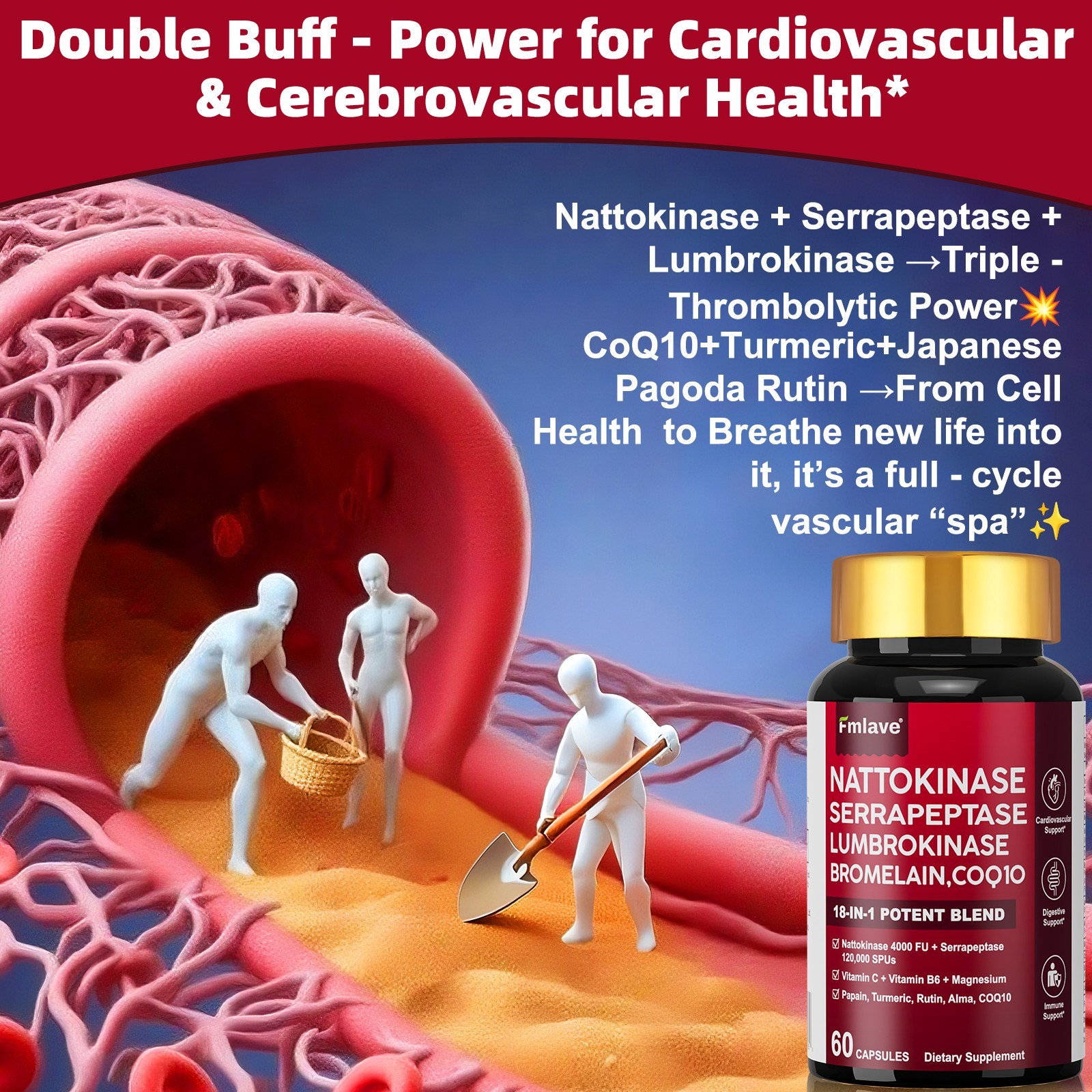 3 Pack Nattokinase Supplement 4000 FU 180 Capsules Non-Gmo, Gluten Free Exp 2028