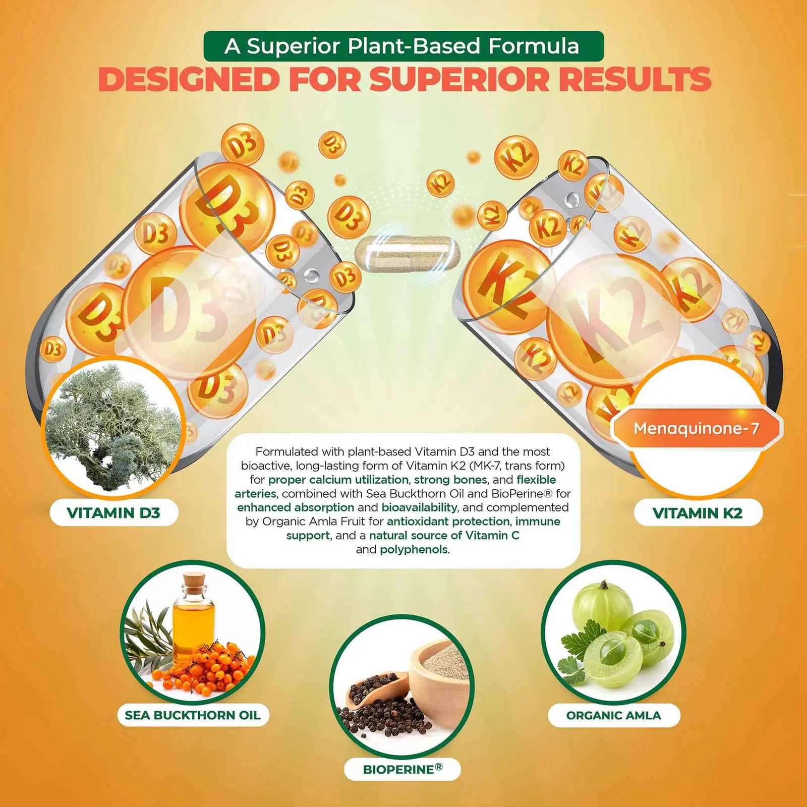Vitamin D3 K2 MK7 – 5000 IU with Sea Buckthorn Oil