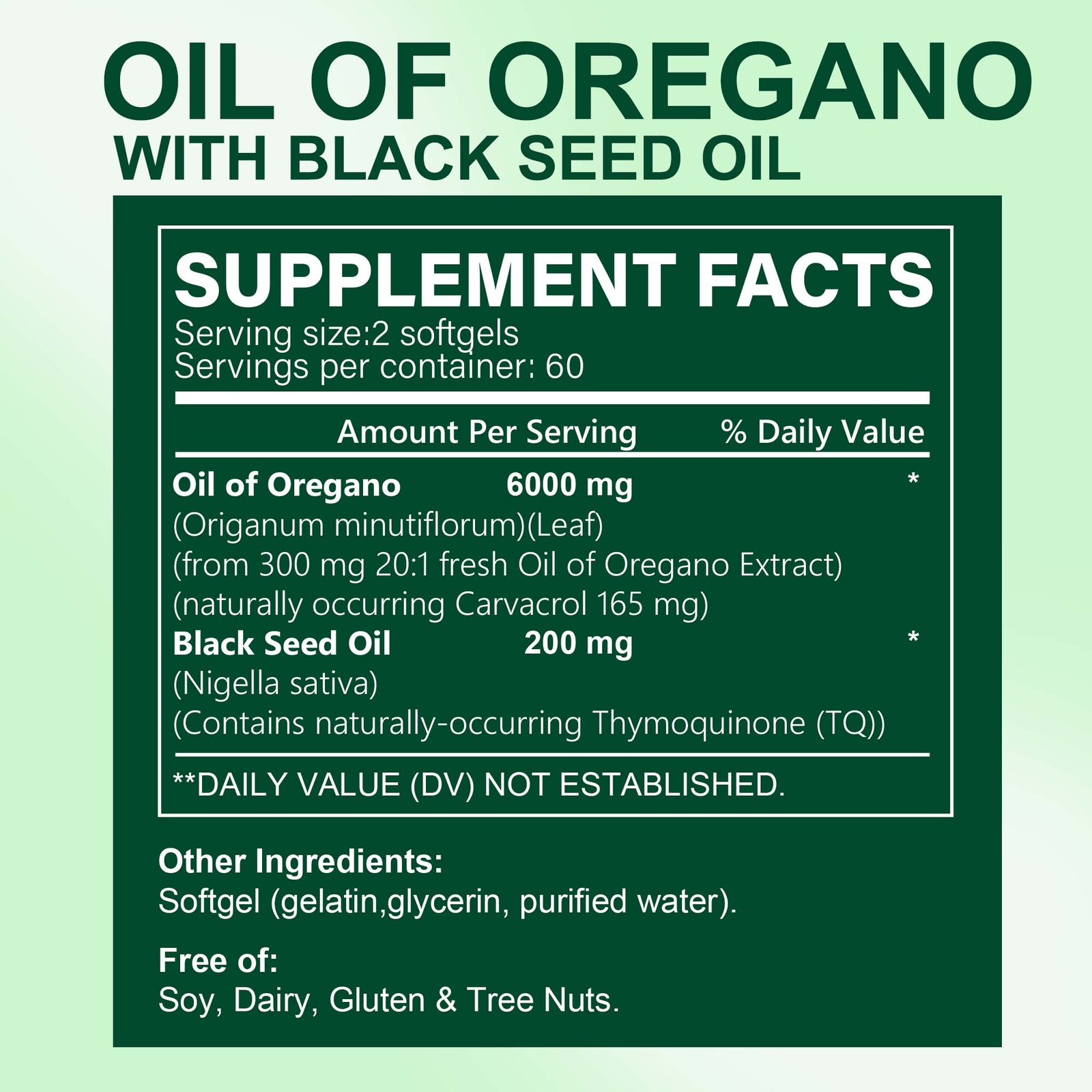 120pcs Oil of Oregano – with Carvacrol, Black Seed Oil – Natural Immune Support