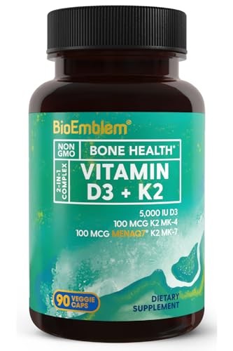 BioEmblem Vitamin D3 K2 Capsules (5000IU and 200mcg) – Patented MK7 and MK4 for