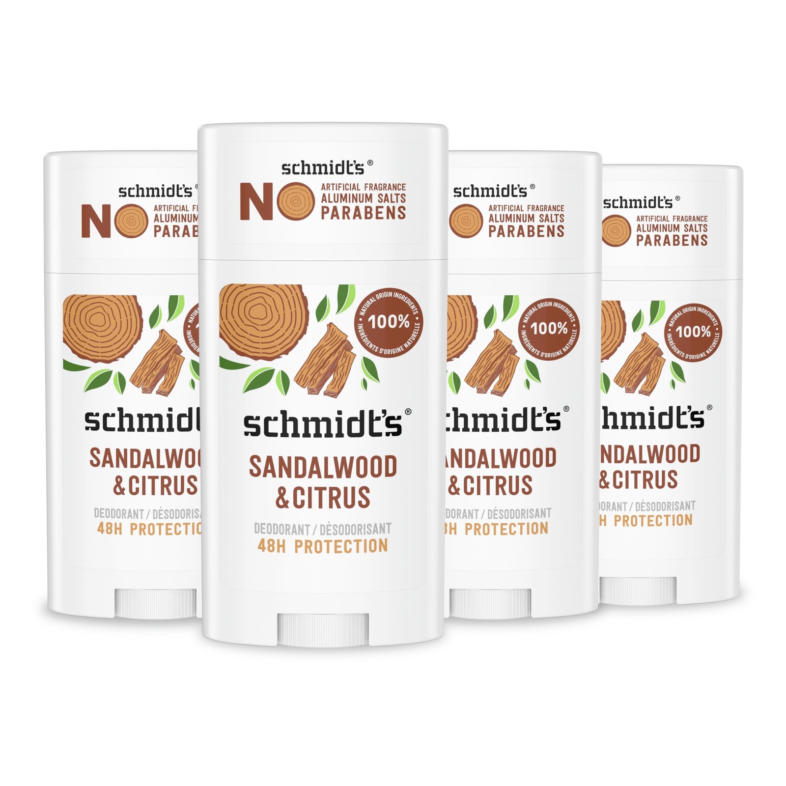 Schmidt’s Aluminum-Free Vegan Deodorant Sandalwood & Citrus 4 Count for Women…